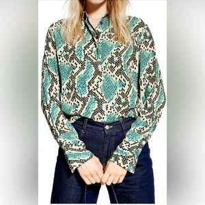 Topshop Snake Print Button Front Blouse
